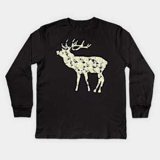 deer stag roses flower wild animal hunting rose bloom Kids Long Sleeve T-Shirt